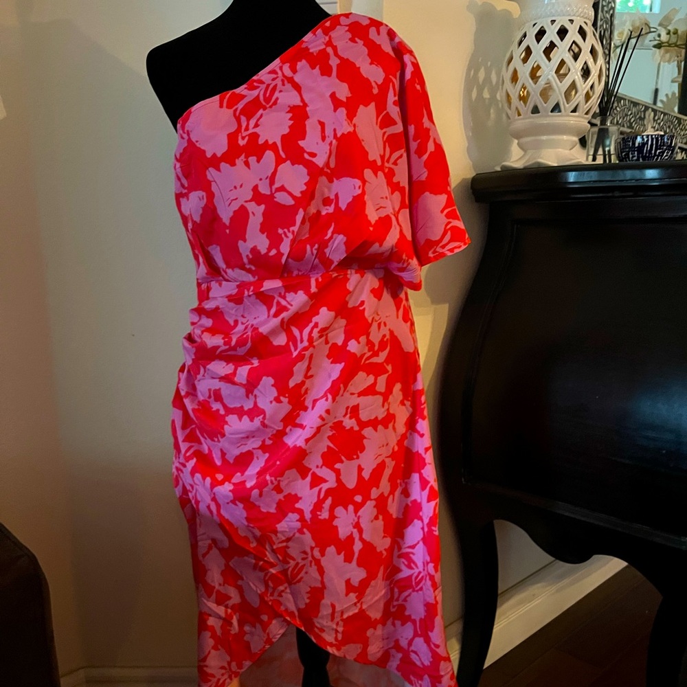 Ruched dress, one shoulder, irregular hem